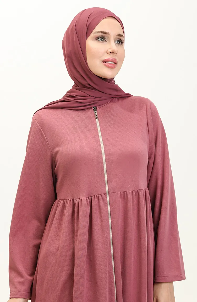 Abaya A Fermeture Et Fronces 0695-08 Rose Poudré 0695-08