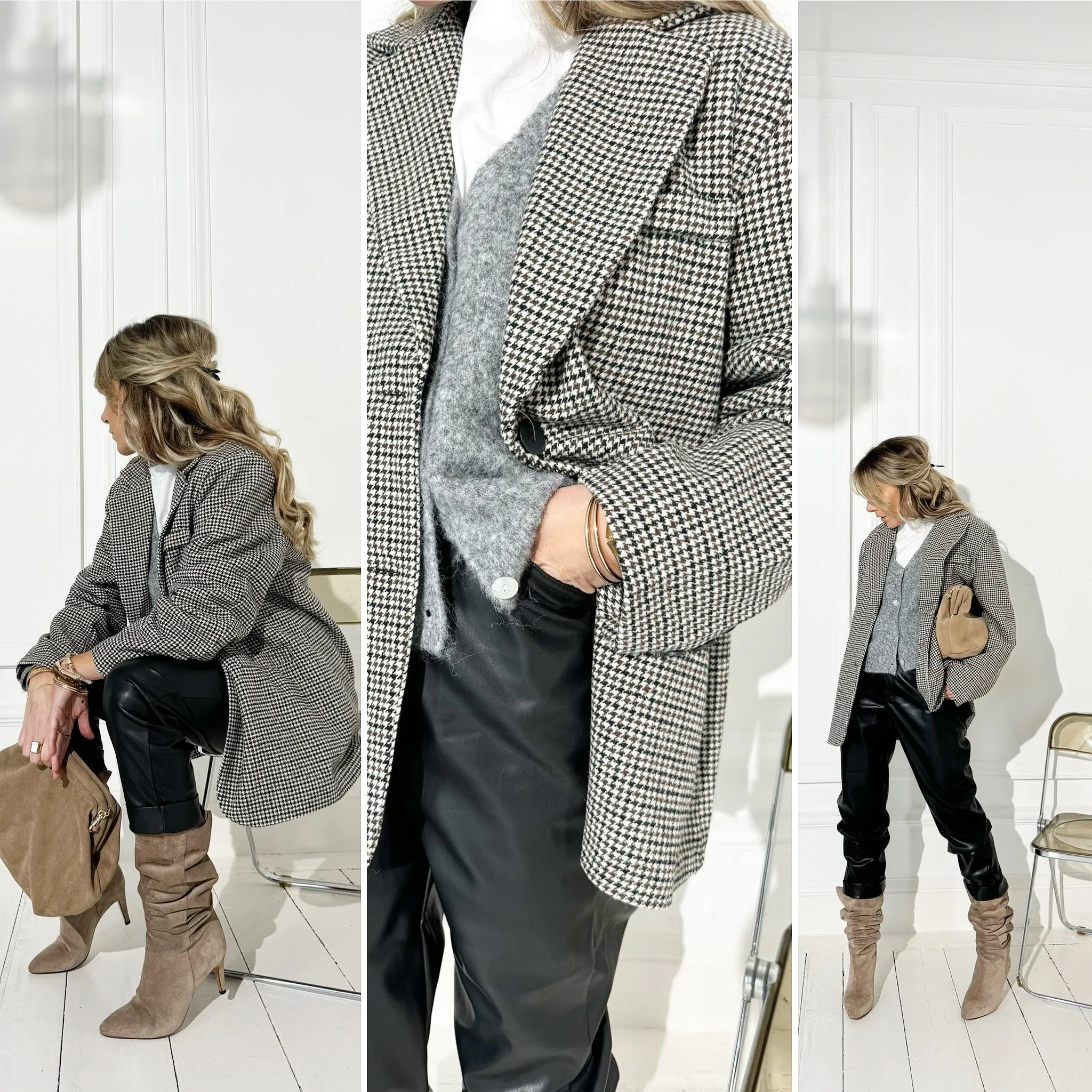 Blazer lainé pied de poule oversize