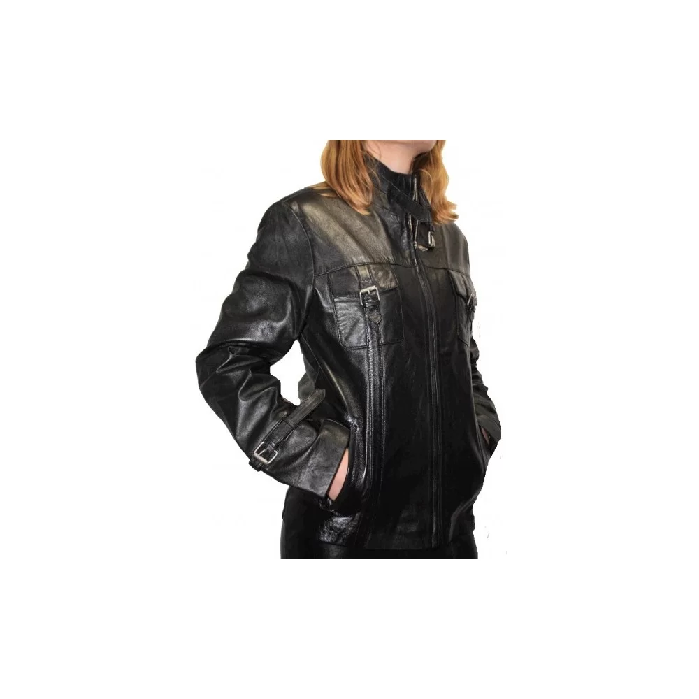 Blouson cuir femme agneau noir modèle Shirley