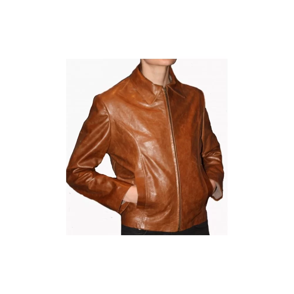 Blouson cuir femme vachette couleur chataîgne modèle Beatrix