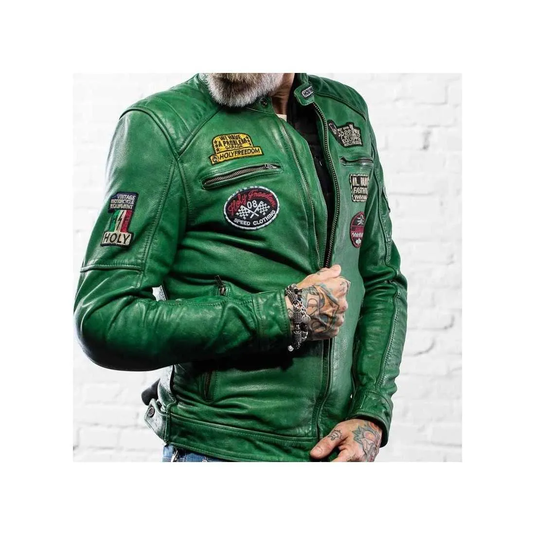 Blouson moto cuir Holy Freedom Zero Evolution vert