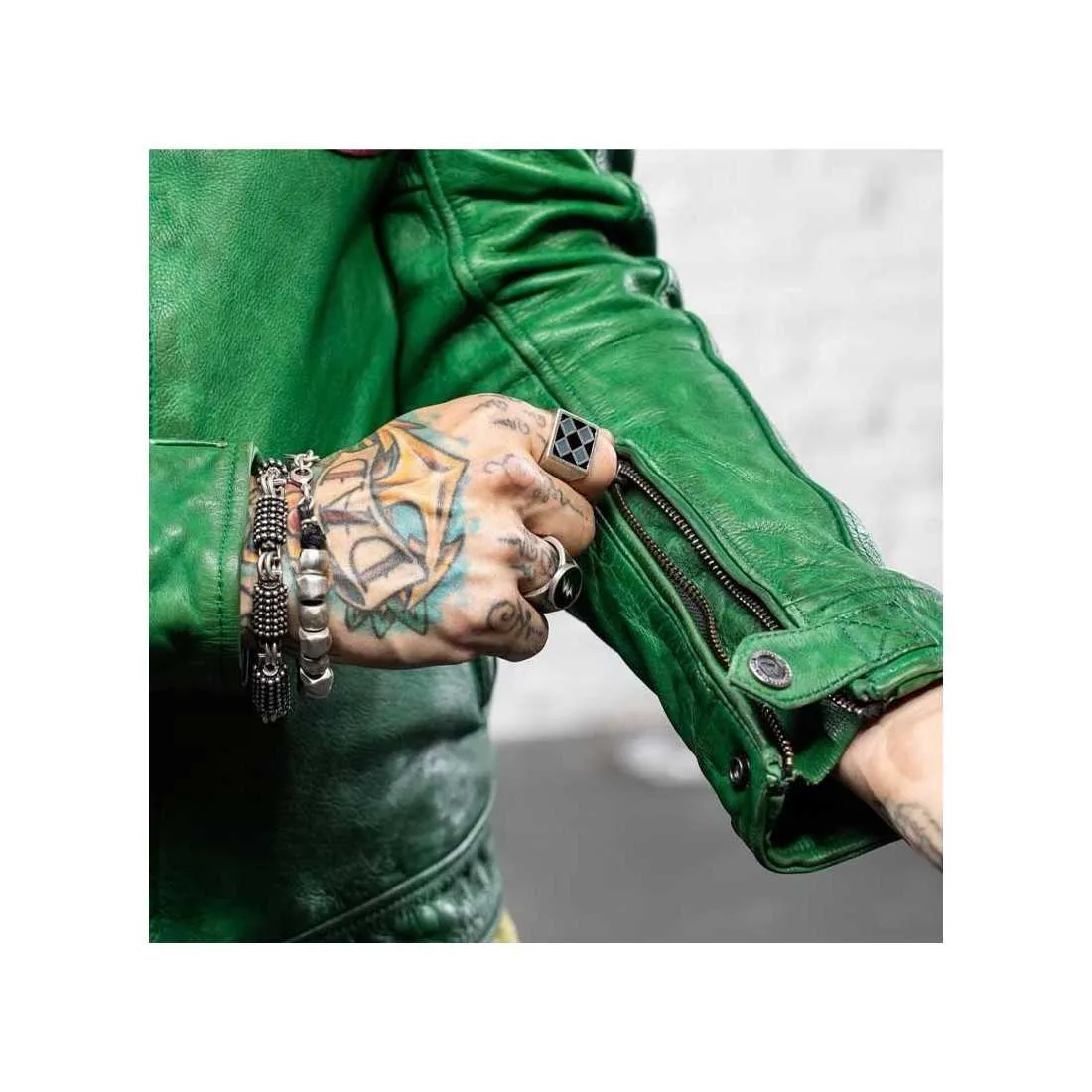 Blouson moto cuir Holy Freedom Zero Evolution vert