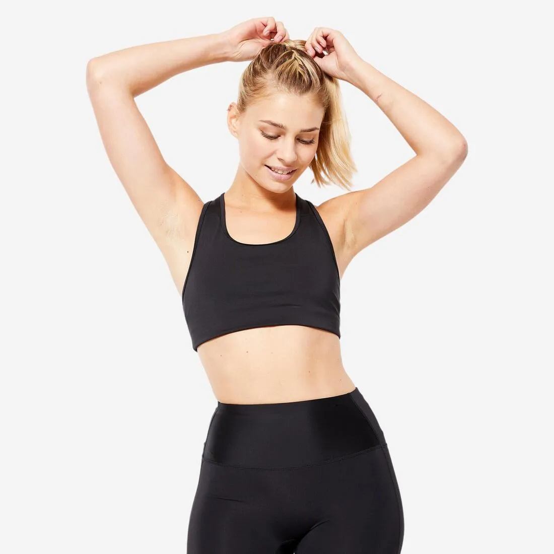 Brassière doublée dos nageur maintien modéré Femme, Noir