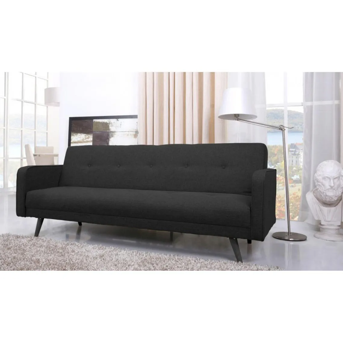 Canapé convertible en tissu STRUB Noir | 3 Suisses