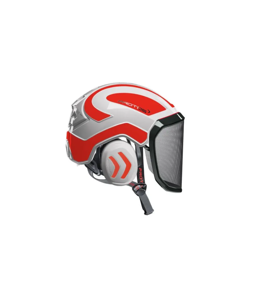 Casque Protos Integral Arborist bicolore blanc-rouge orange fluo