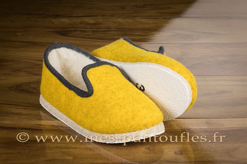 Charentaises enfant confort crêpe jaune citron