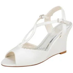 Chaussure Mariage Bout Ouvert Élégant Bout Rond Sandales Ivoire Compensées 8 cm Talon Haut