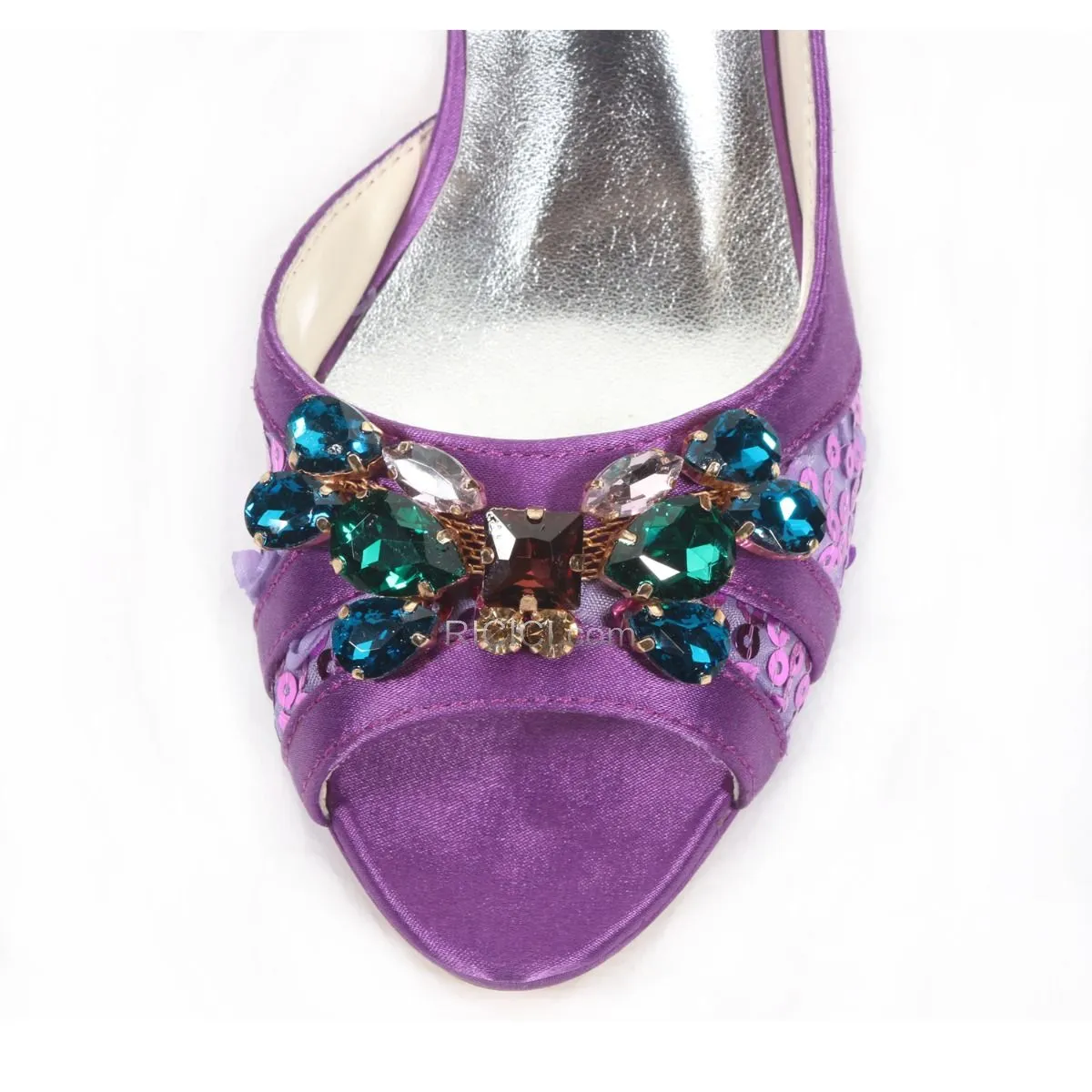 Chaussure Mariage Talon Aiguille Satin Bout Pointu Élégant Violet 10 cm Talon Haut Bout Ouvert Sandales