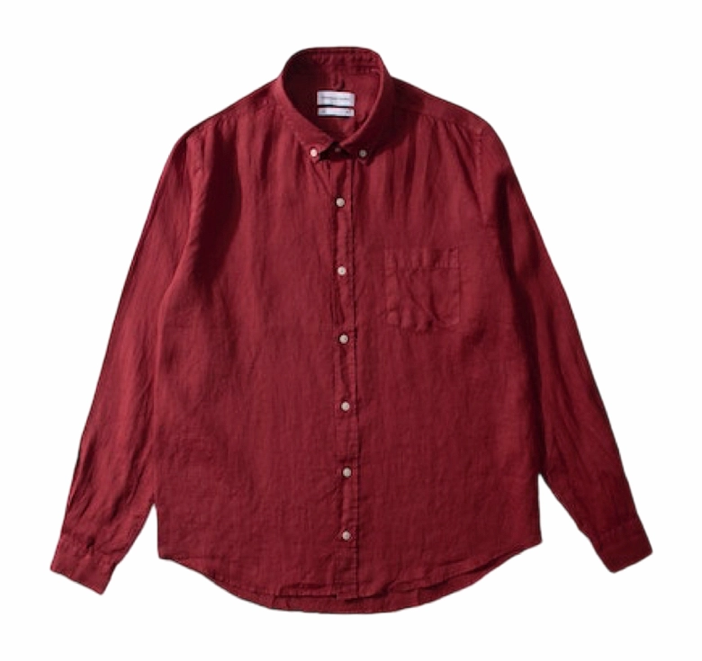 Chemise Edmmond Studios Homme Linen Shirt Plain Bordeaux 23