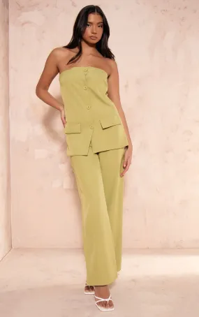 Combinaison bustier large style tailleur en maille tissée vert olive à boutons
