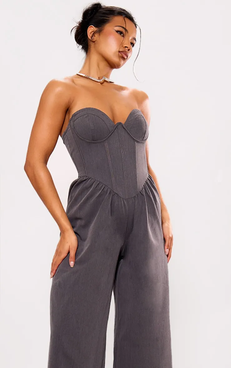 Combinaison de tailleur gris anthracite à détail corset et armatures