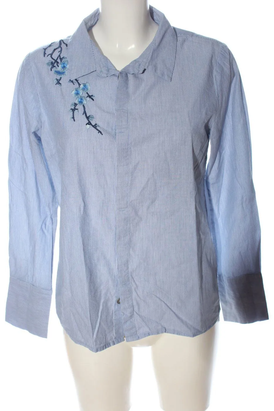Denim Hunter Chemise à manches longues bleu-blanc motif de fleur
