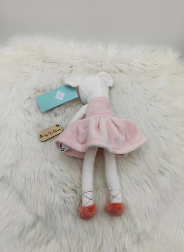 Doudou peluche Souris blanc et rose Tex Baby - Tex baby | Beebs