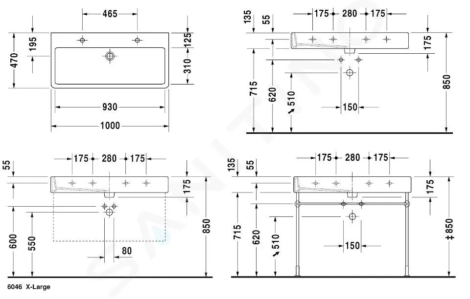 Duravit Vero - Lavabo double 100x47 cm, avec 2 trous pour robinetterie, avec WonderGliss, blanc alpin 04541000241
