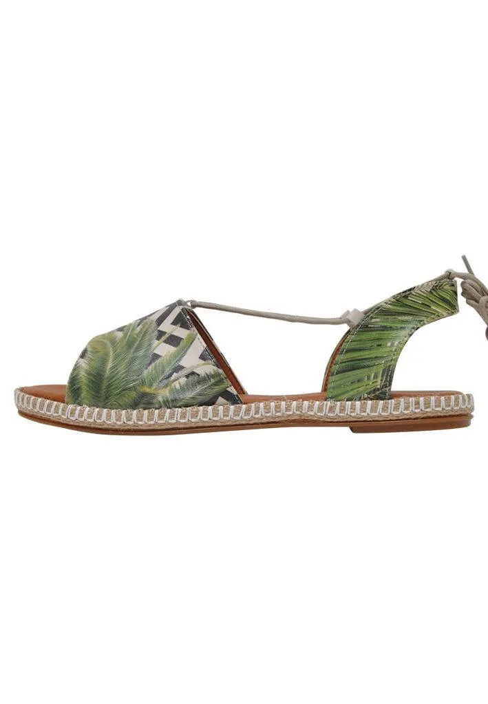 Femme Cuir Vegan Noir Sandales à Lacets - Palm Fiction Motif