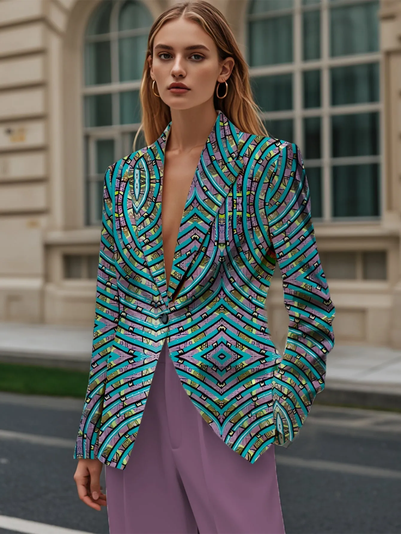 Femmes - Tailleur de bureau élégant - Motif abstrait bleu moderne - Vê