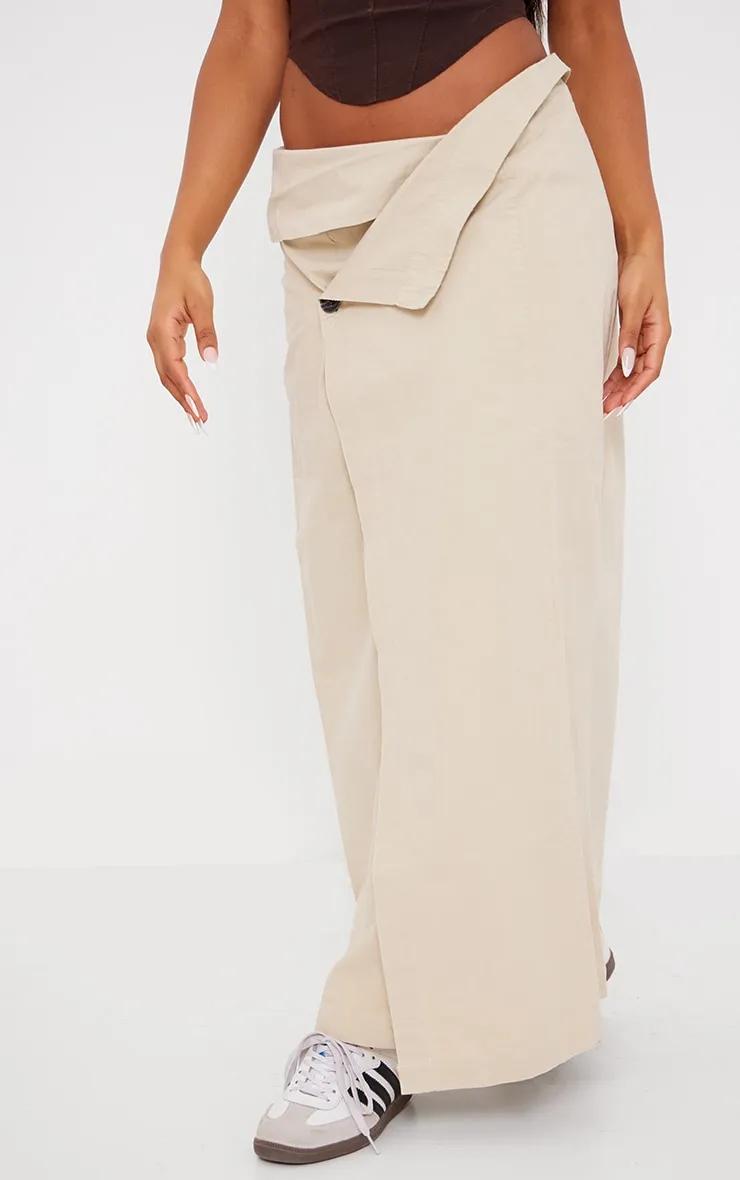 Jupe longue de tailleur en maille sergée écrue à repli asymétrique