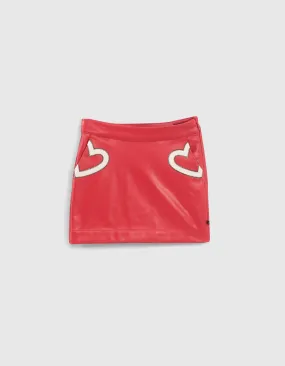 Jupe rouge poches broderies cœurs fille