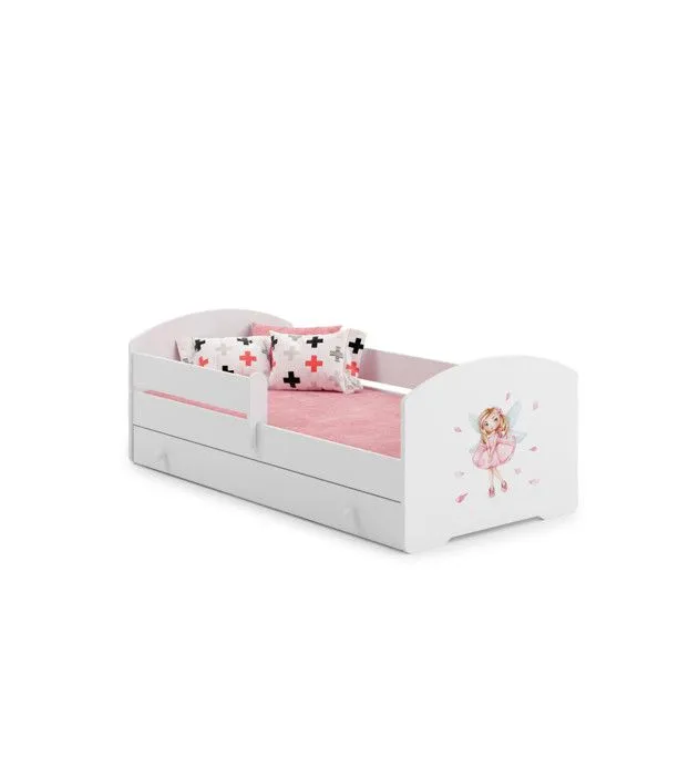 Lit enfant fille LOU avec tiroir balustrade et matelas inclus - Fée rose - 140 cm x 70 cm