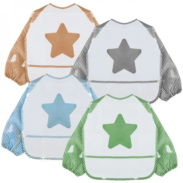 Lot de 12 bavoirs imperméables Monsieur Bébé - Manches longues - Orange/Multicolore - 6-36 mois