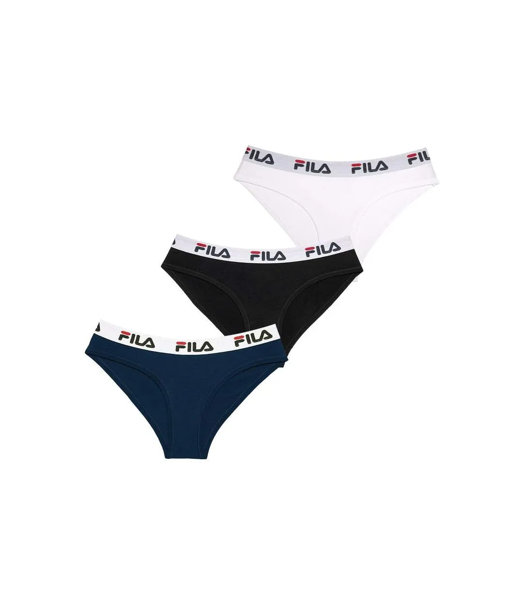 Lot de 3 Culottes coton femme Fila 6043 Noir Navy et Blanc Fila