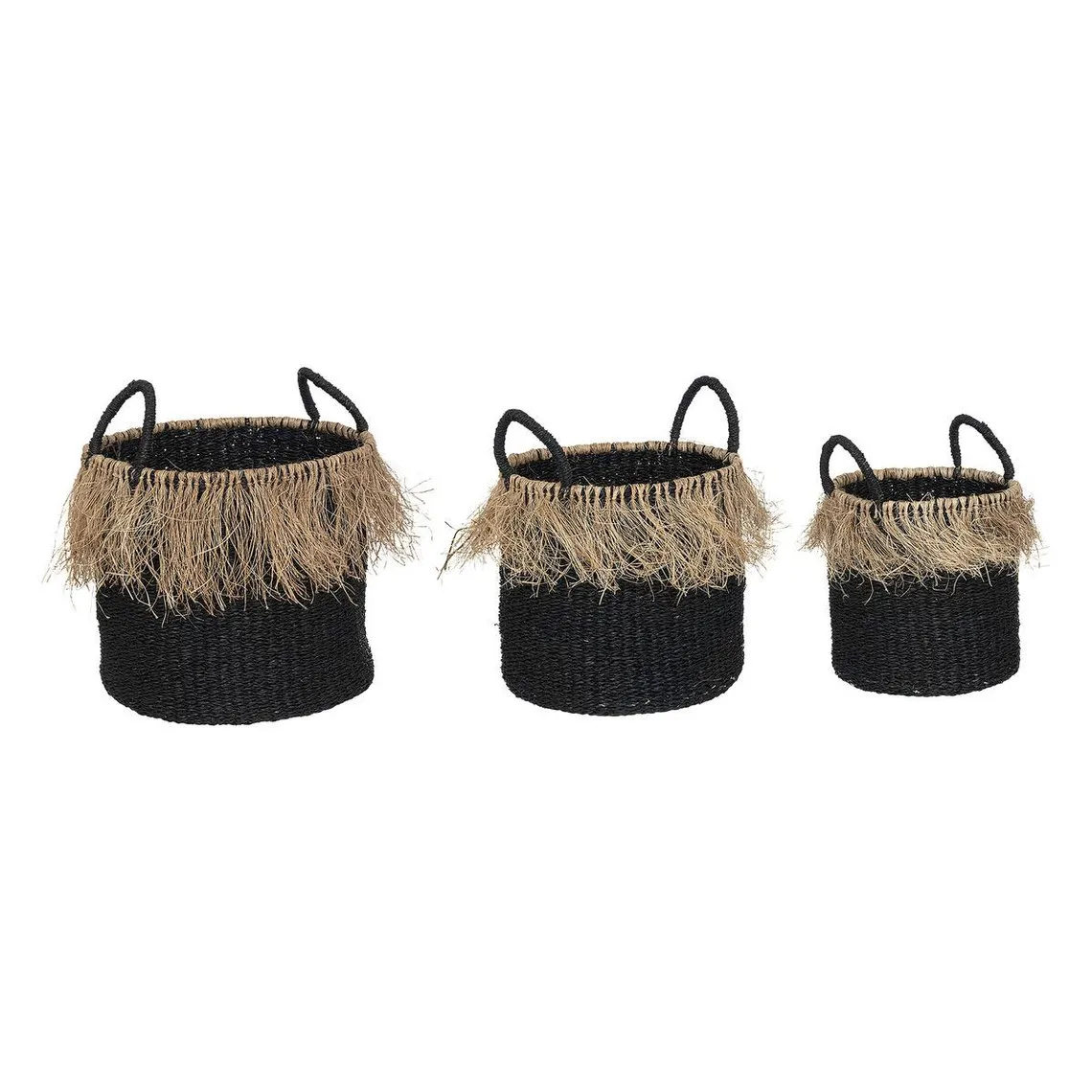 Lot de 3 paniers Ori rond noir en roseau | 3 Suisses