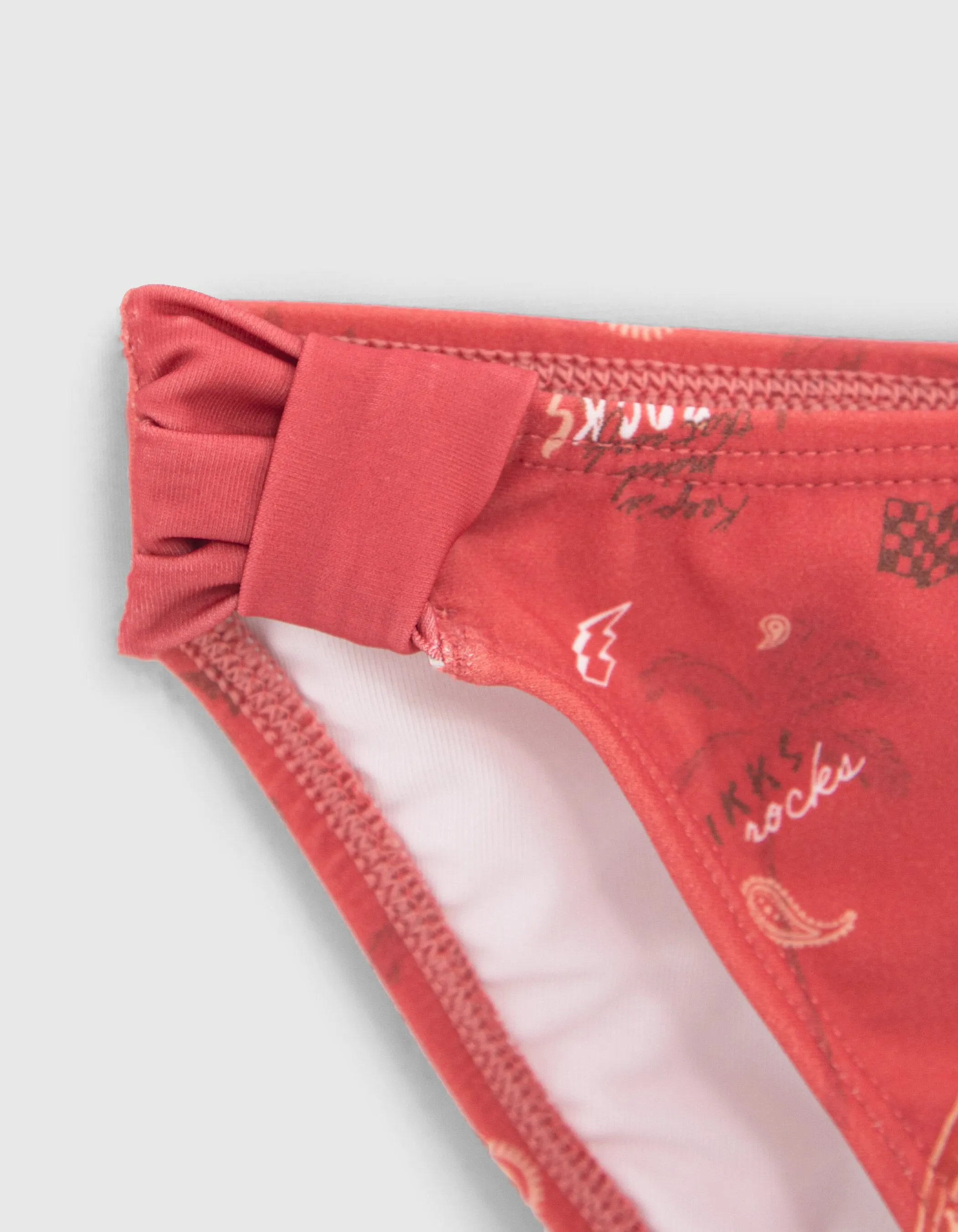 Maillot de bain 2 pièces rouge imprimé surf-rock fille