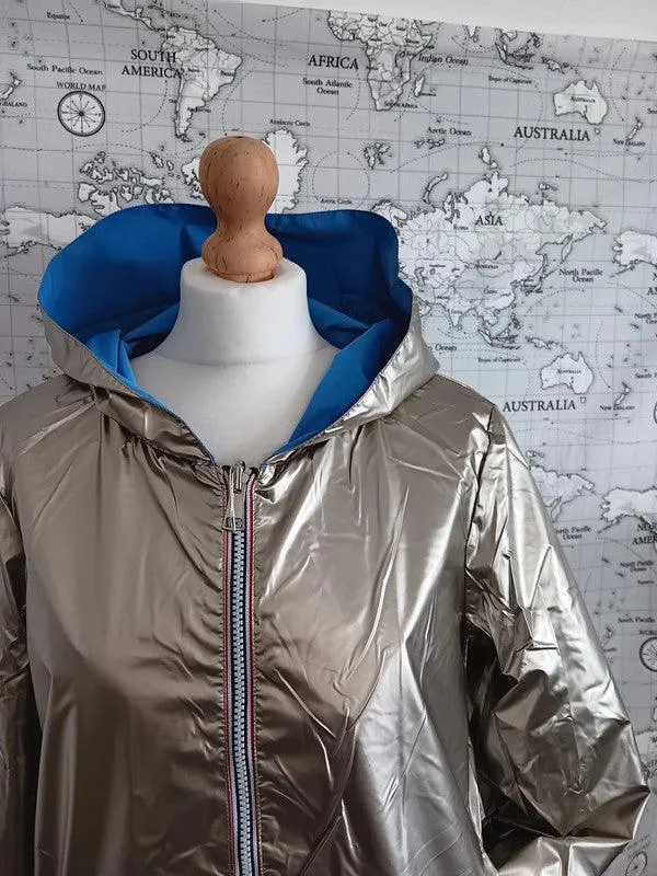 Manteau mi long réversible et imperméable bleu électrique