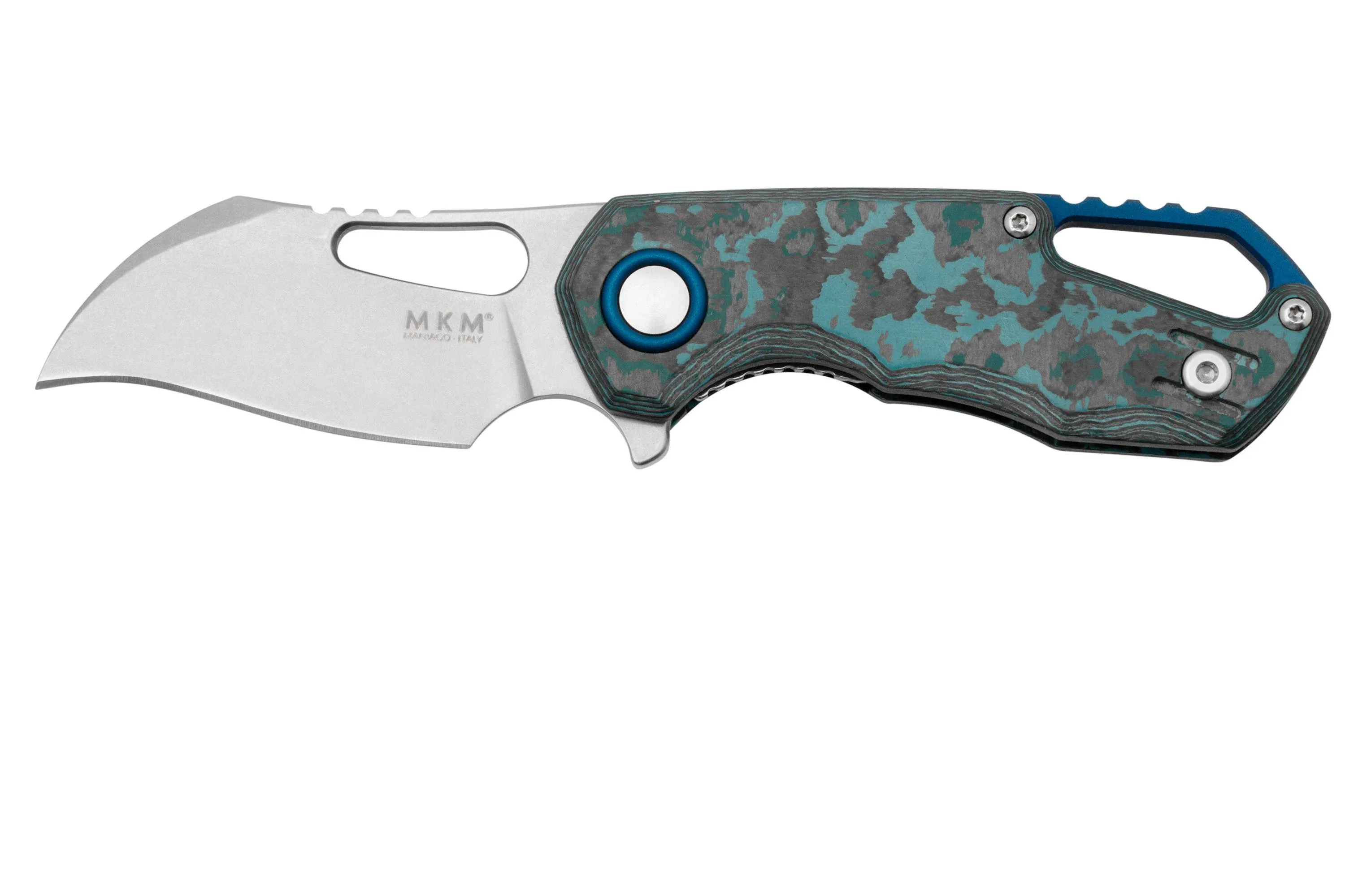 MKM Isonzo FX03-1CA Hawkbill Stonewashed, Arctic Storm Carbon Fiber, couteau de poche, Jesper Voxnaes design