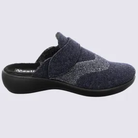 Mules Westland by Josef Seibel, mules femme en feutre bleu marine | Igert Chaussures&Maroquinerie
