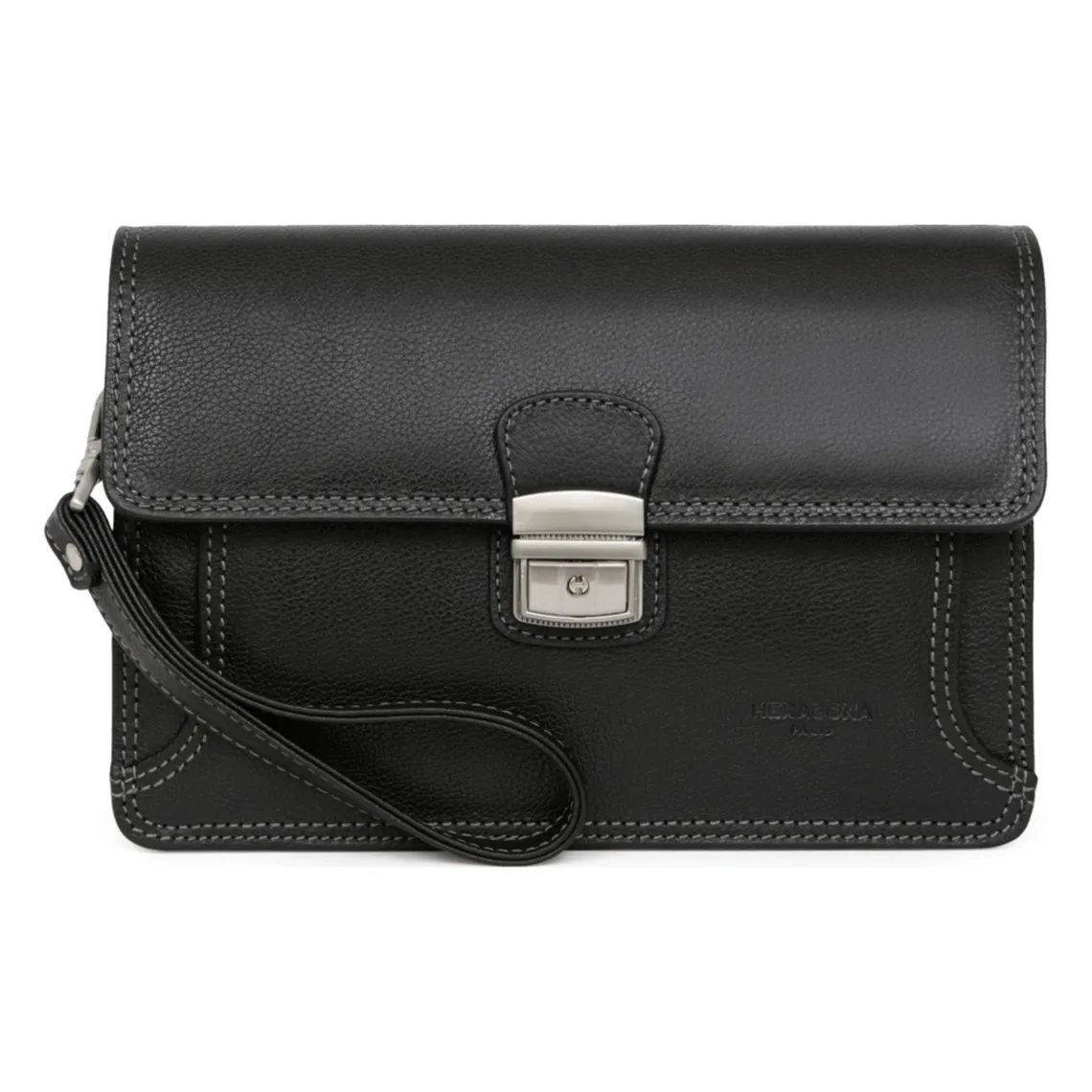 Pochette dragonne Cuir CONFORT Noir Fleur | 3 Suisses