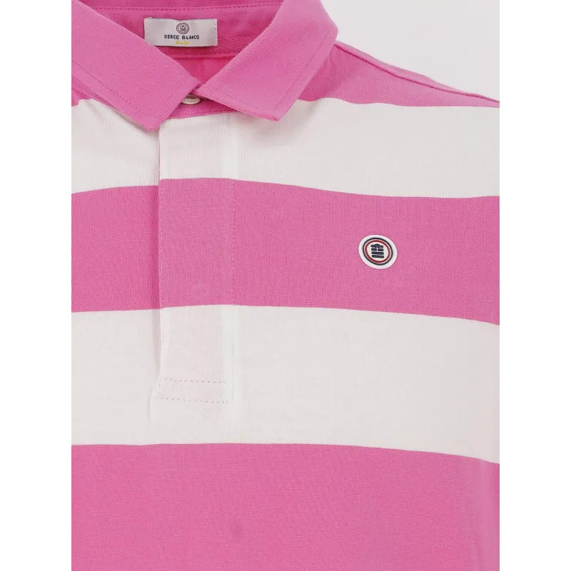 Polo rayé manches courtes blanc rose homme - Serge Blanco | wimod