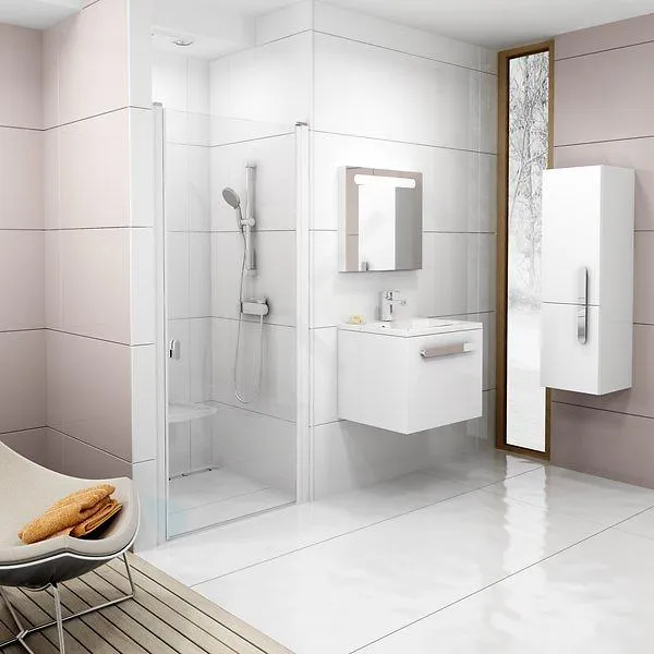 Ravak Chrome - Porte de douche, 88-91 cm, blanc/verre transparent 0QV70100Z1