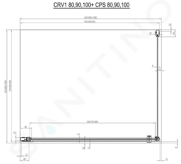 Ravak Chrome - Porte de douche CRV1-100, 98-100 cm, blanc/verre transparent 1QVA0101Z1