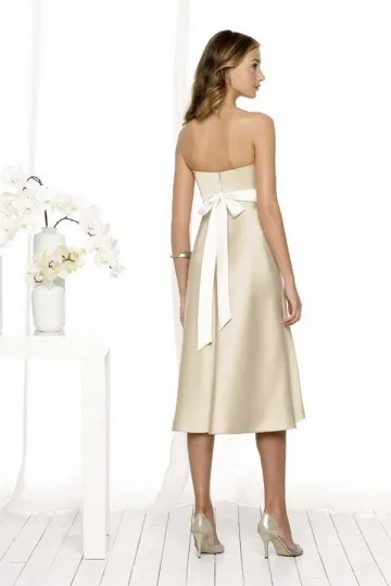 Robe de soirée champagne avec ceinture blanche bustier droit