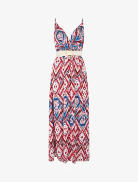 Robe longue à fines bretelles imprimé graphique - Rouge