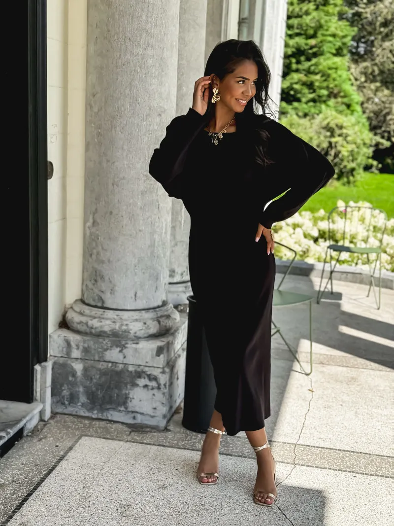 Robe longue côtelée Célie - Noir