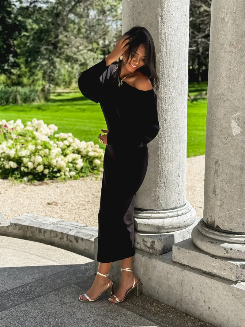 Robe longue côtelée Célie - Noir