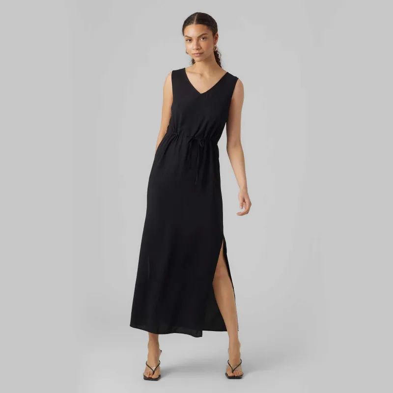 Robe longue sans manches uni fendue col v cordon Femme VERO MODA à 