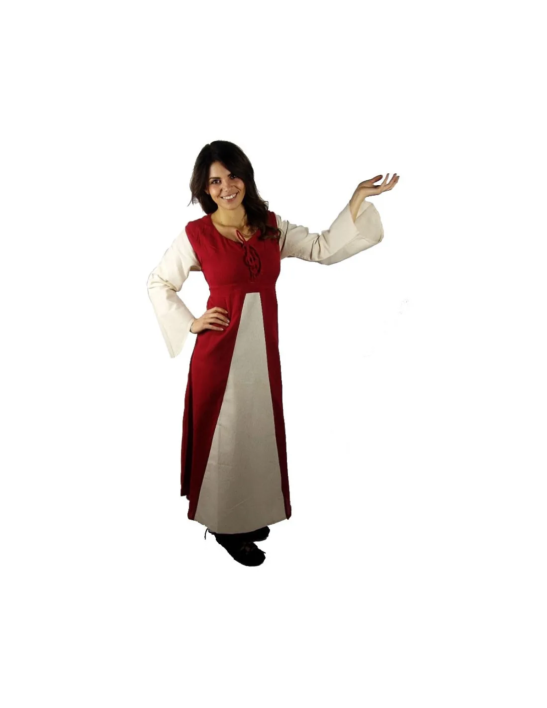 Robe médiévale en coton rouge-crème ⚔️ Boutique Épées