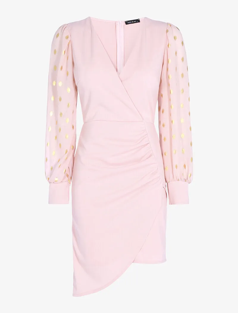 Robe plissée à manches floquées - rose orange