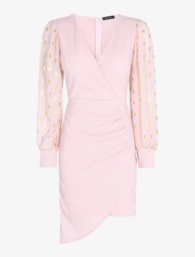 Robe plissée à manches floquées - rose orange