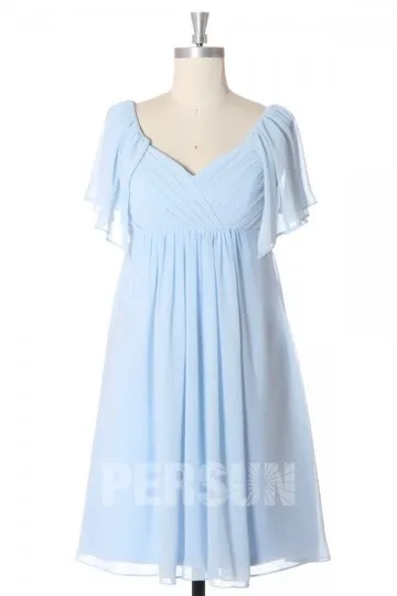 Robe rose empire pour mariage avec manche volants en mousseline