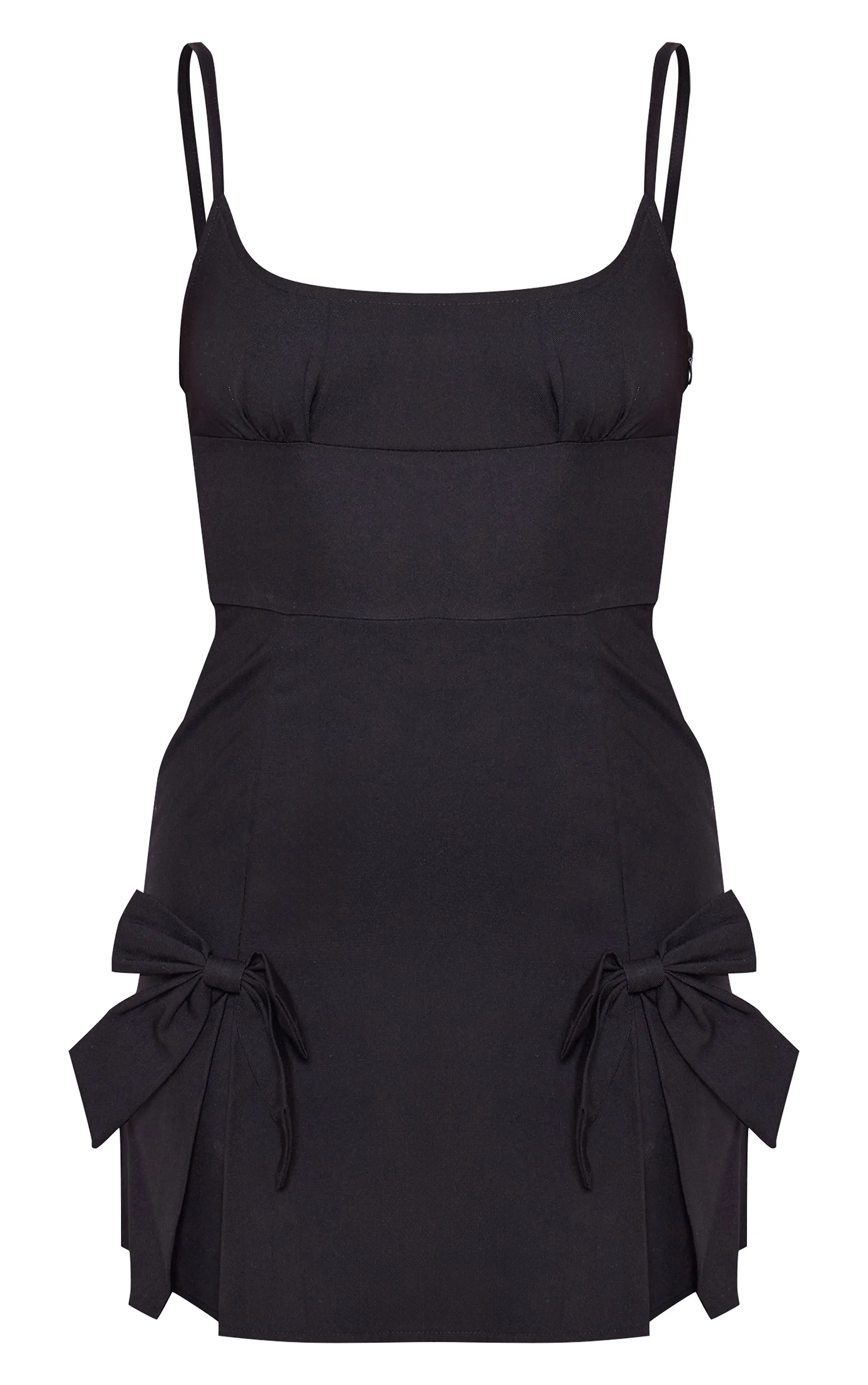 Robe volantée tissée noire style tailleur à jupe plissée et détail noeuds