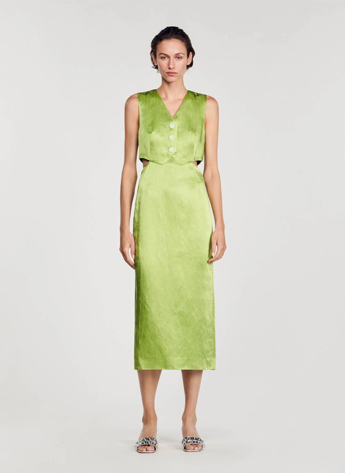 SANDRO  Robe tailleur col v à rayures - Vert