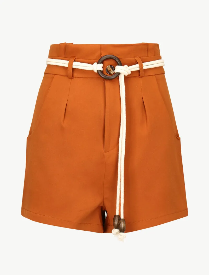 Short basique à taille haute paper bag - orange