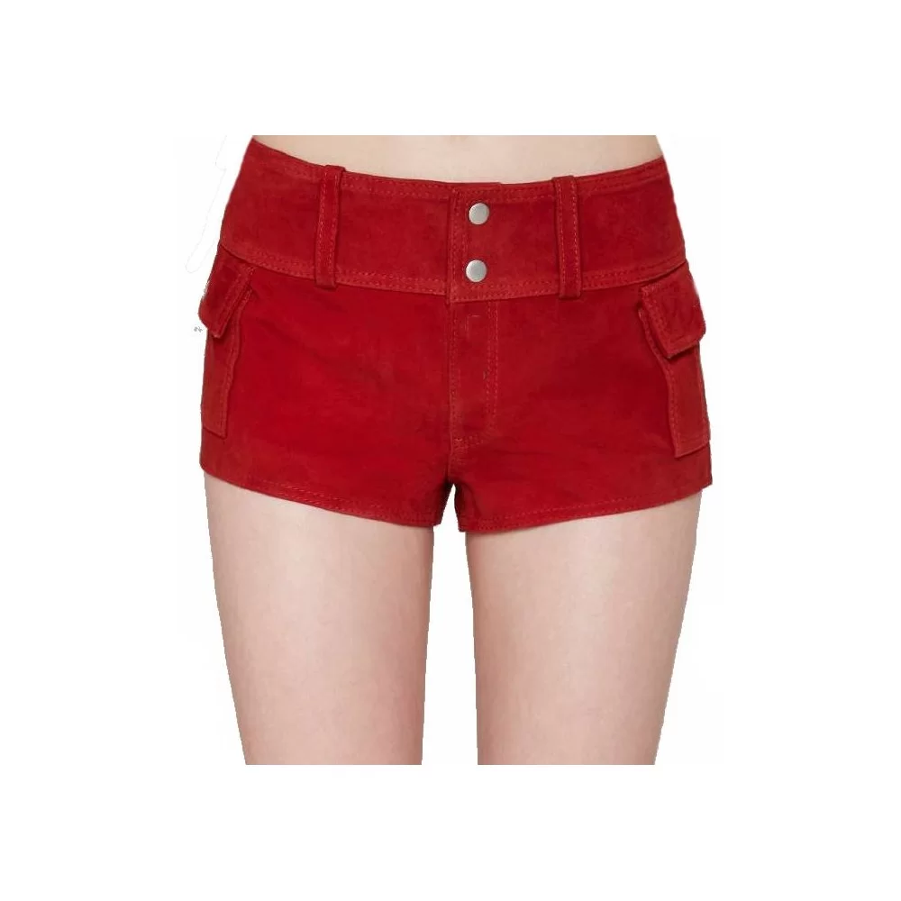 Short femme agneau velours style daim rouge modèle Andréa