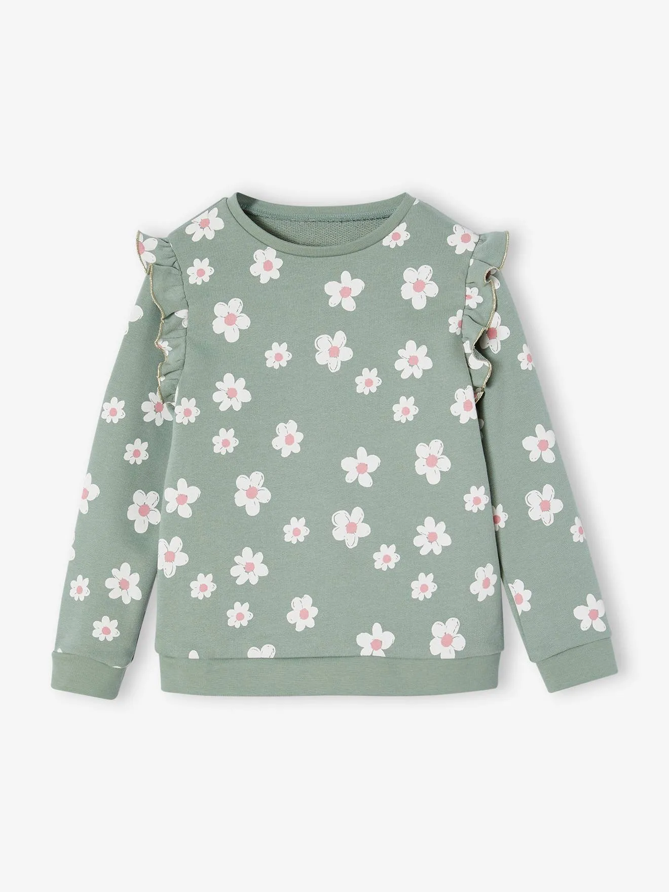 Sweat à volants fille détails fantaisie écru - Vertbaudet