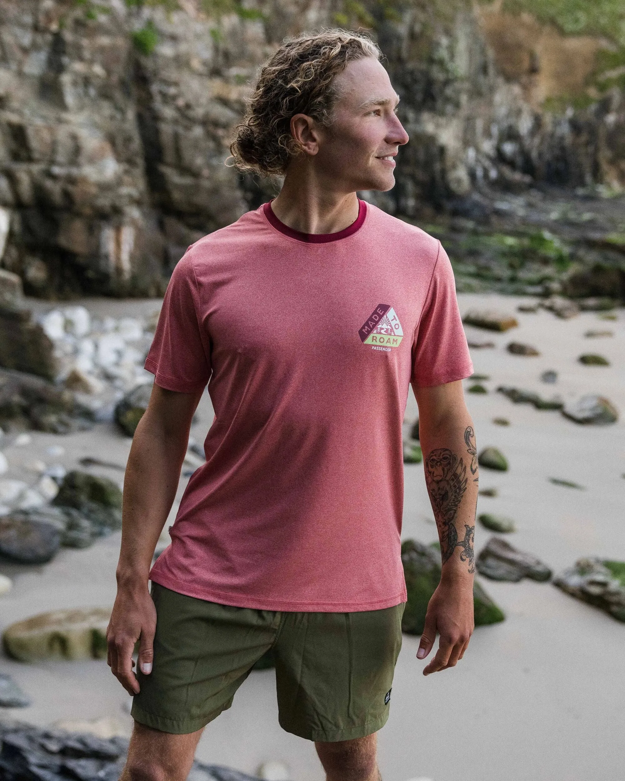 T-shirt classique recyclé actif - Rouge minéral chiné