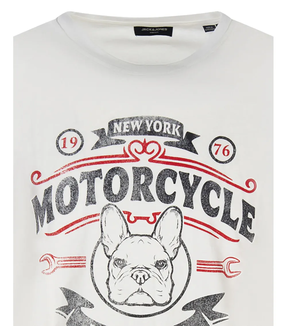 T-shirt col rond Premium en coton avec manches courtes blanc